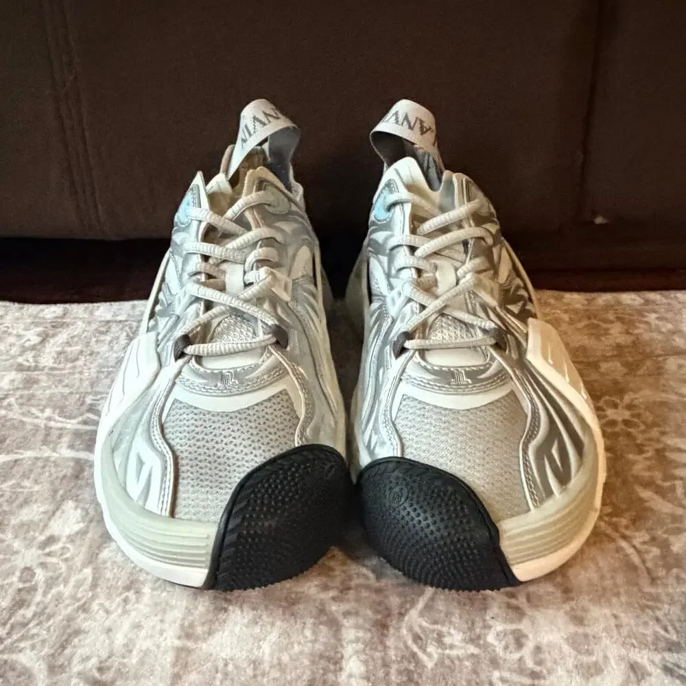 $1,195 NIB Lanvin Silver Flash-X Low Top Leather Sneakers Shoes Size 7(40)